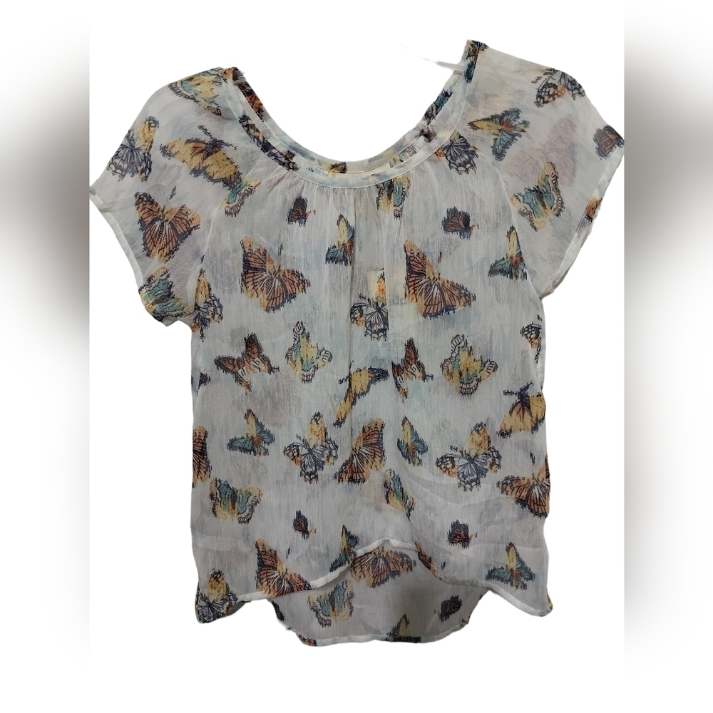 2003) Mudd Gardenia  Butterfly Short Sleeve Sheer  Top Size Small